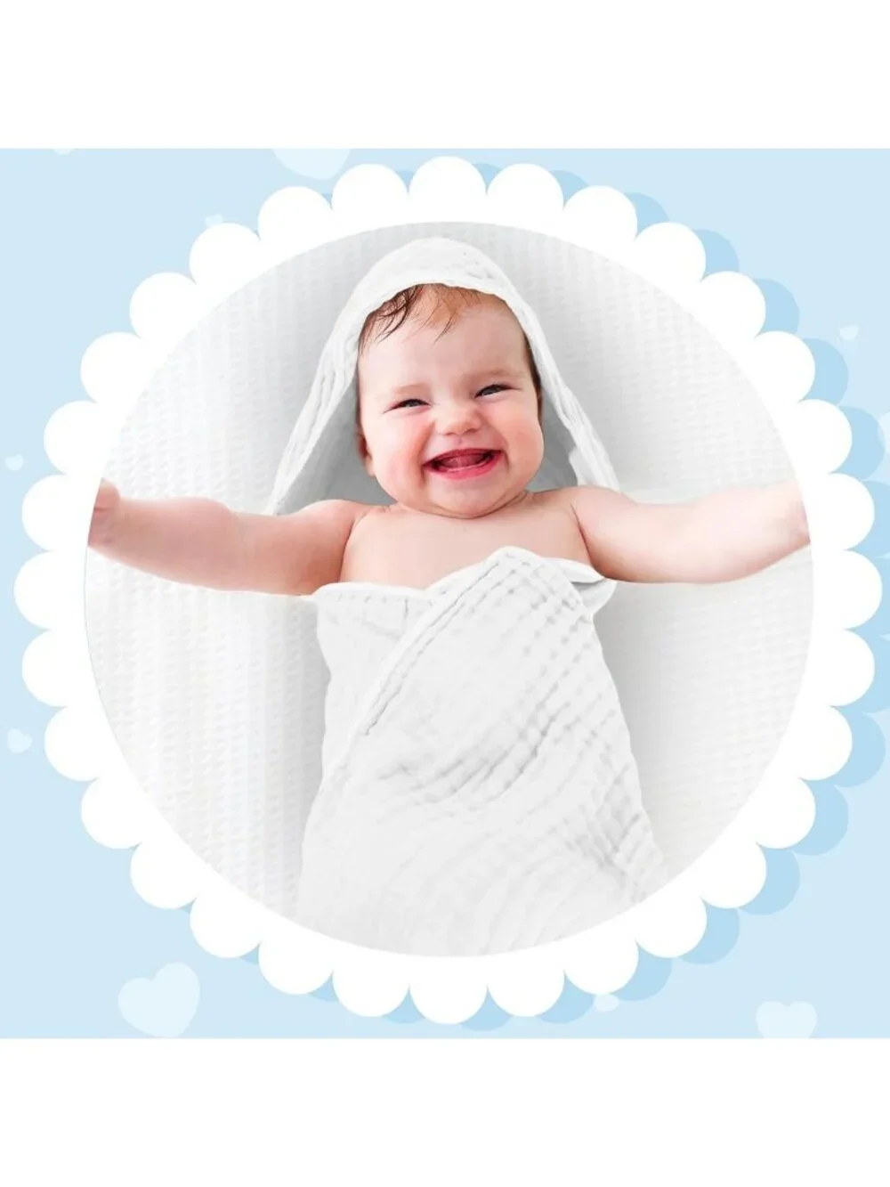 Soft Cotton Muslin Hooded Baby Towels - 6 Pack, Adorable Blue Color, Quick-Dry